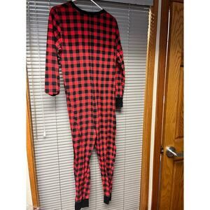 Lazy One Bear Hugs Red Buffalo Plaid Union Suit Pajamas  S One-Piece Flapjack PJ